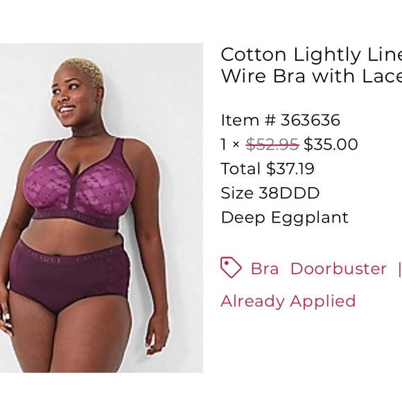 Lane Bryant cacique 38DDD cotton lightly lined bra with lace - Picture 3 of 3